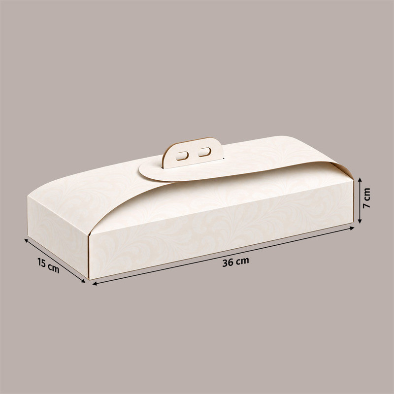 Scatola Porta Torta Rettangolare in Cartoncino Bianco Damascato 15x36xH7 cm 10 pezzi [50a09b99]
