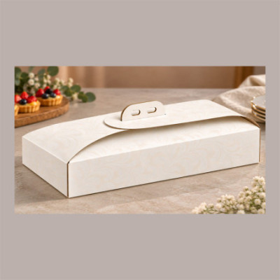 Scatola Rettangolare Porta Torta Bianco Damasco per Dolci e Pasticceria 17x41H7 cm 10 Pz [17a2689d]