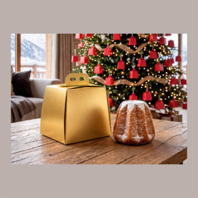Scatola Porta Pandoro Oro 26x26xH26 cm con Maniglia Confezione Regalo Natalizia 10 Pz [48a83a7b]