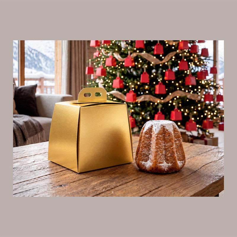 Scatola Porta Pandoro Oro 26x26xH26 cm con Maniglia Confezione Regalo Natalizia 10 Pz [48a83a7b]