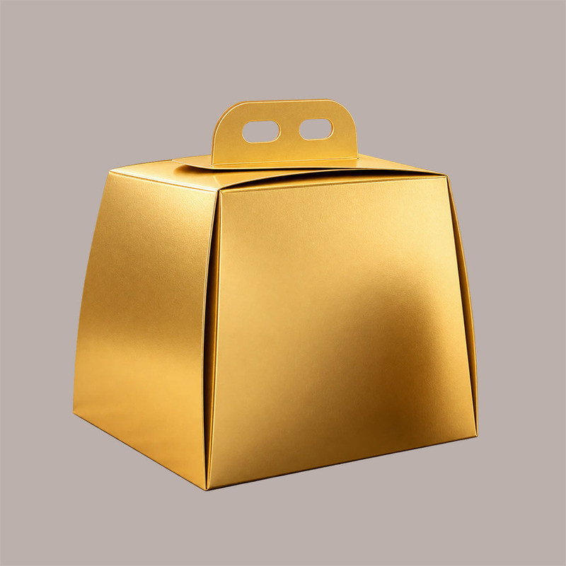 Scatola Porta Pandoro Oro 26x26xH26 cm con Maniglia Confezione Regalo Natalizia 10 Pz [8303210b]
