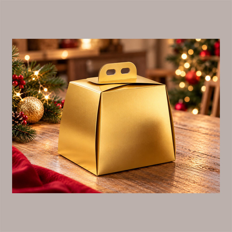 Scatola Porta Pandoro Oro 26x26xH26 cm con Maniglia Confezione Regalo Natalizia 10 Pz [918e7976]