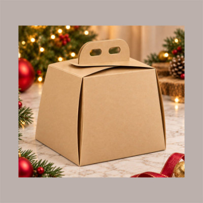 Scatola Porta Pandoro Avana 22x22xH22 cm con Maniglia Confezione Regalo Natalizia 10 Pz [64cdca00]