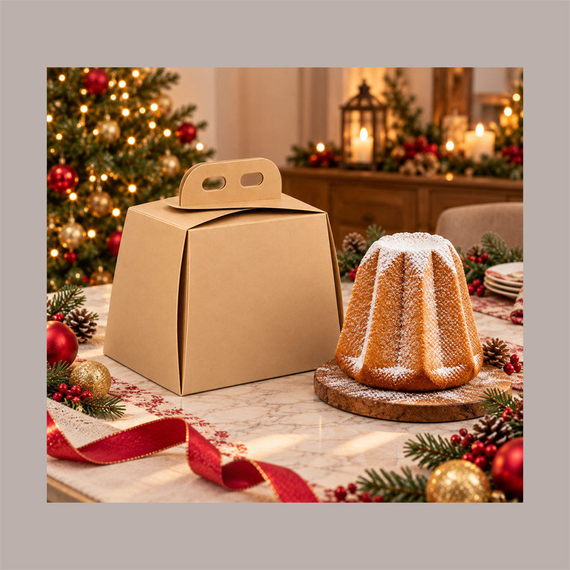 Scatola Porta Pandoro Avana 22x22xH22 cm con Maniglia Confezione Regalo Natalizia 10 Pz [0af64809]