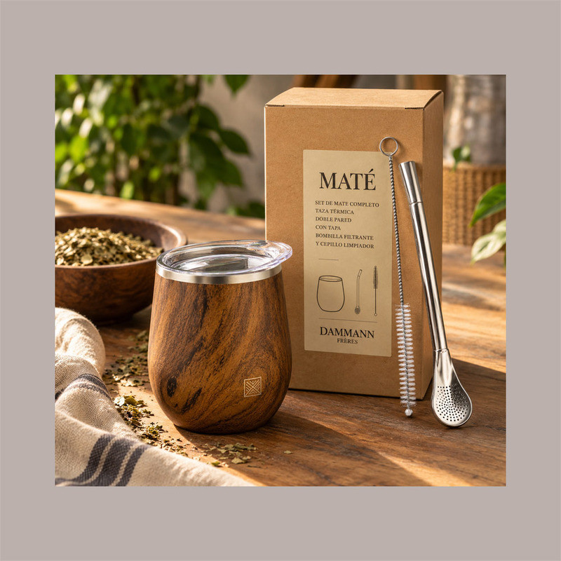 Set Degustazione Maté con Tazza Termica in Acciaio Inox 250 Bombilla, Spazzola per Pulizia e Coperchio [2a6a08f2]