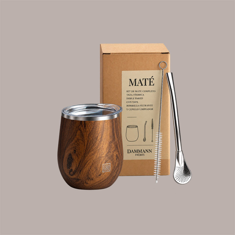 Set Degustazione Maté con Tazza Termica in Acciaio Inox 250 Bombilla, Spazzola per Pulizia e Coperchio [f34c4bff]