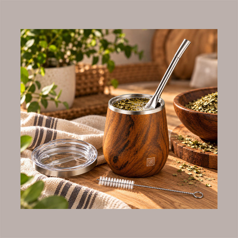 Set Degustazione Maté con Tazza Termica in Acciaio Inox 250 Bombilla, Spazzola per Pulizia e Coperchio [3f90baca]