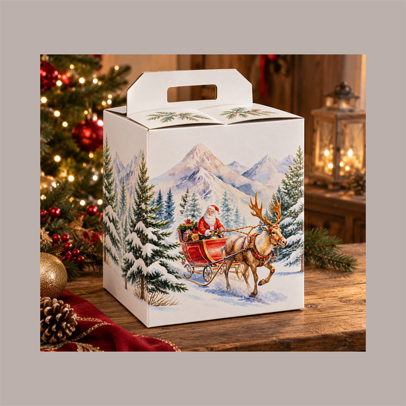 Scatola Porta Panettone Bottiglia Valigetta in Cartoncino grafica PAESAGGIO Natalizio 33x25H35 cm 10 pezzi [e8c53685]