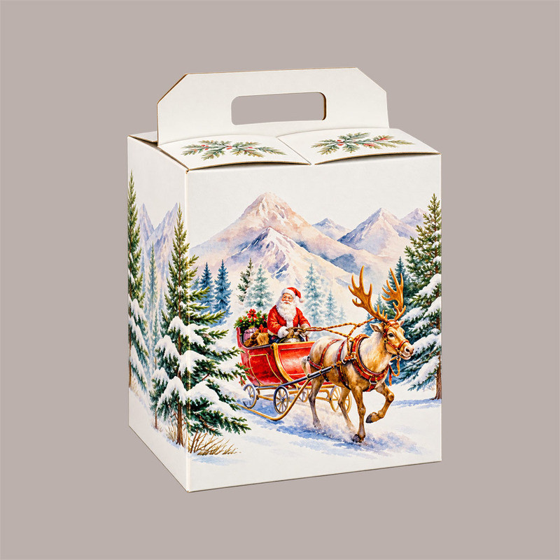 Scatola Porta Panettone Bottiglia Valigetta in Cartoncino grafica PAESAGGIO Natalizio 33x25H35 cm 10 pezzi [31e37588]
