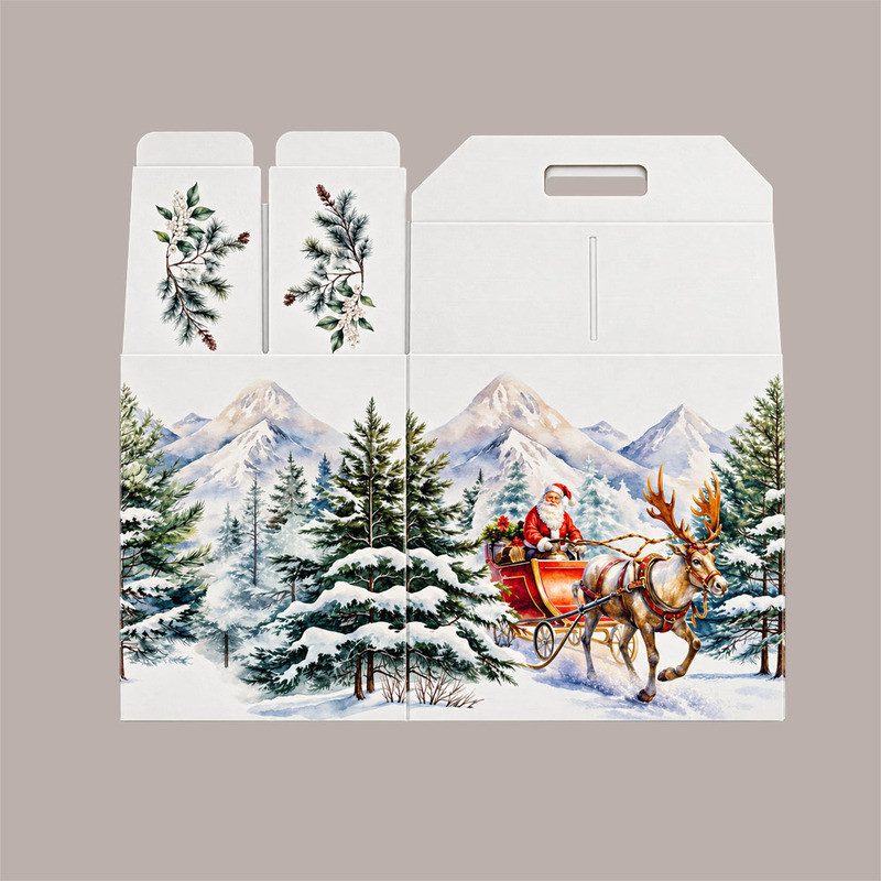 Scatola Porta Panettone Bottiglia Valigetta in Cartoncino grafica PAESAGGIO Natalizio 33x25H35 cm 10 pezzi [83aef392]