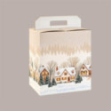 Scatola Porta Panettone Bottiglia Valigetta in Cartoncino grafica CHRISTMAS VILLAGE 33x25H35 cm 10 Pz [3c4c90dc]