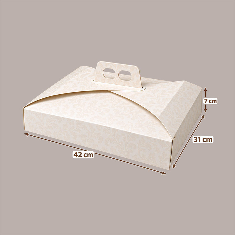 Scatola Porta Torta Bianco Damasco 31x42H7 cm in Cartoncino Alimentare con Maniglia 10 Pz [ab923e42]