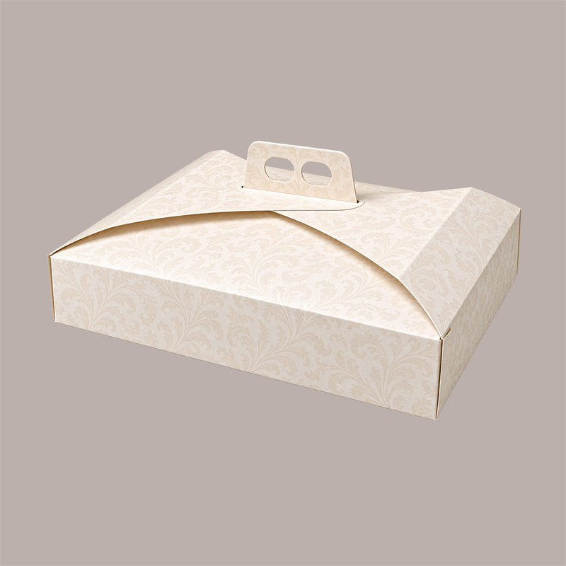 Scatola Porta Torta Bianco Damasco 31x42H7 cm in Cartoncino Alimentare con Maniglia 10 Pz [19dfb858]
