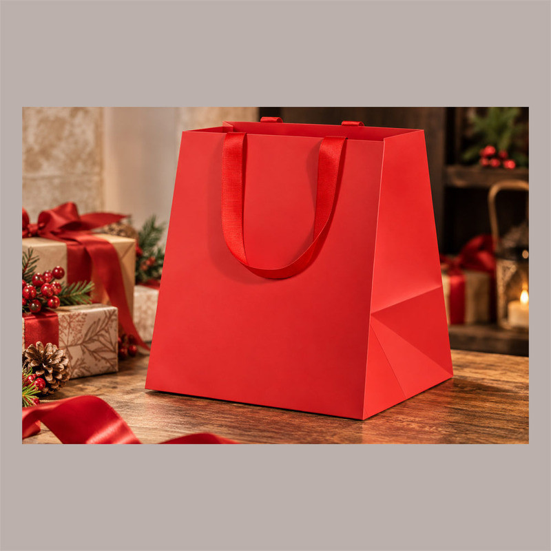 Shopper Rossa ELEGANCE con Manici Gros Grain Fondo Largo 260x260H350 mm 10 Pz [26fb6aba]