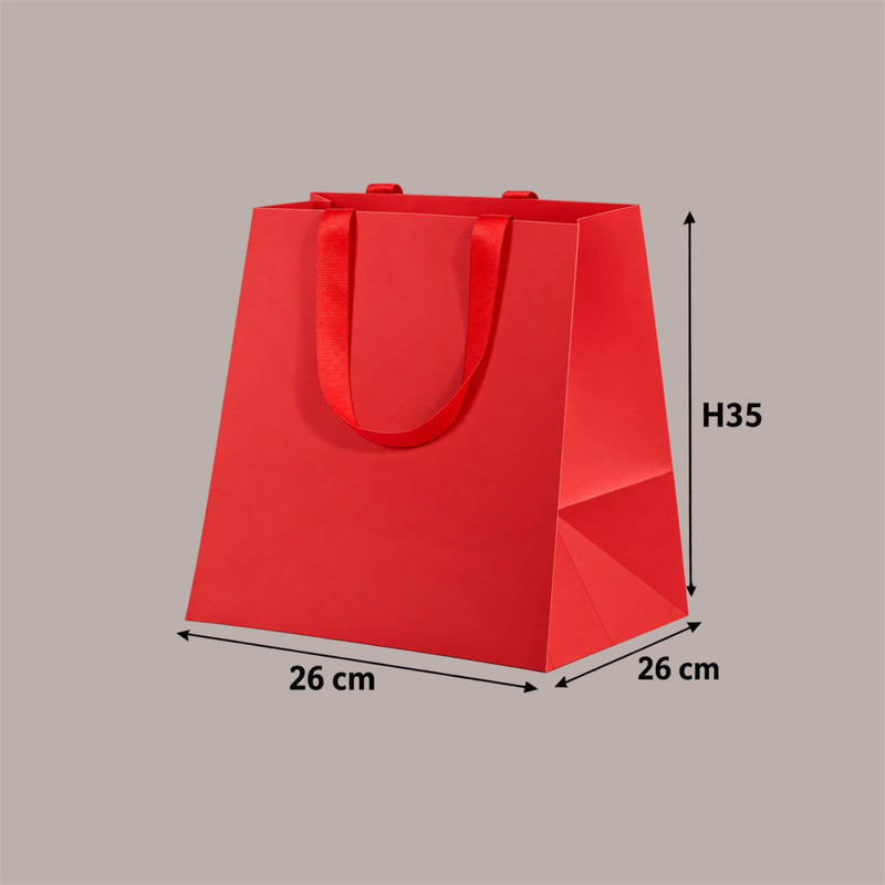 Shopper Rossa ELEGANCE con Manici Gros Grain Fondo Largo 260x260H350 mm 10 Pz [ffdd29b7]