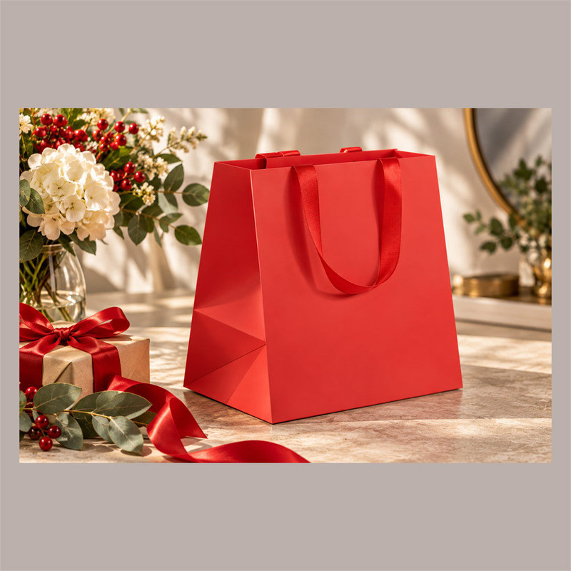 Shopper Rossa ELEGANCE con Manici Gros Grain Fondo Largo 260x260H350 mm 10 Pz [48c0e8b3]