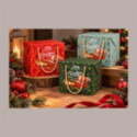 Porta Panettone Bag Box BABBO NATALE Colori Assortiti con Manici in Cotone e Fondo Largo 24x24H20 cm 12 Pz [04260c63]