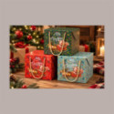 Porta Panettone Bag Box BABBO NATALE Colori Assortiti con Manici in Cotone e Fondo Largo 24x24H20 cm 12 Pz [6f4dc974]