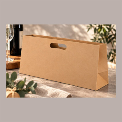 Shopper Lusso Porta Bottiglia Avana Natural Ed in Carta con Manici 35x10H18 cm 20 pz [8dd36561]