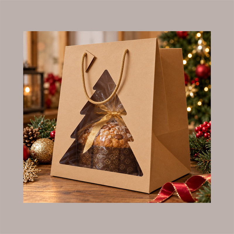 Shopper Porta Panettone AVANA CHRISTMAS con Finestra Trasparente ad Albero di Natale 245x245H335 mm 10 Pz [9f38b665]