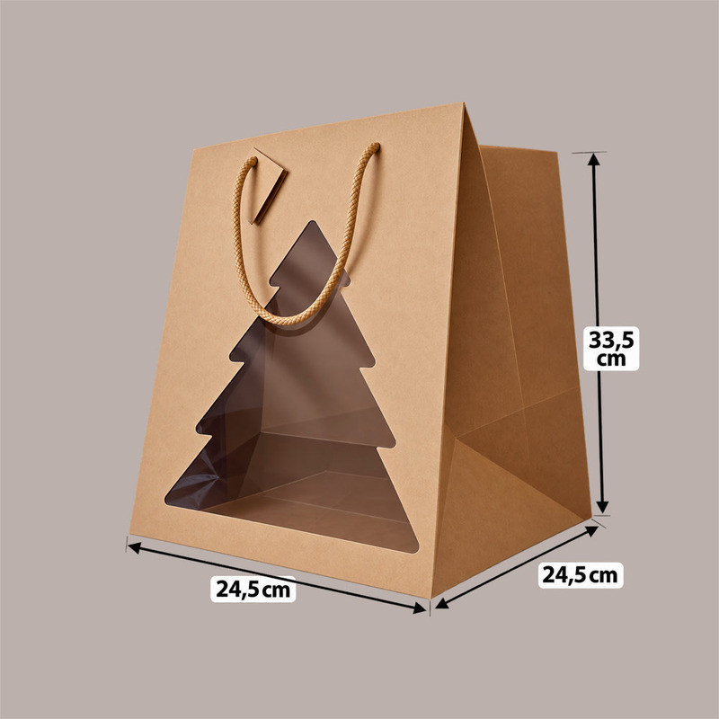 Shopper Porta Panettone AVANA CHRISTMAS con Finestra Trasparente ad Albero di Natale 245x245H335 mm 10 Pz [461ef568]