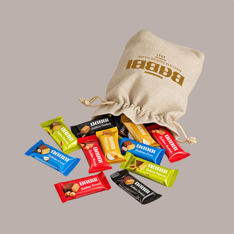 Babbini Assortiti in Sacchetto Juta Wafer Ricoperti di Cioccolato Idea Regalo 250 g [2d5d9399]